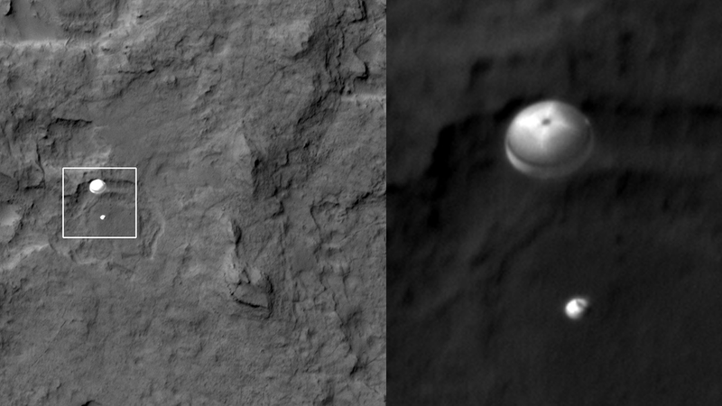 Illustration for article titled Spectacular Image of Mars Curiosity's Descent From Space